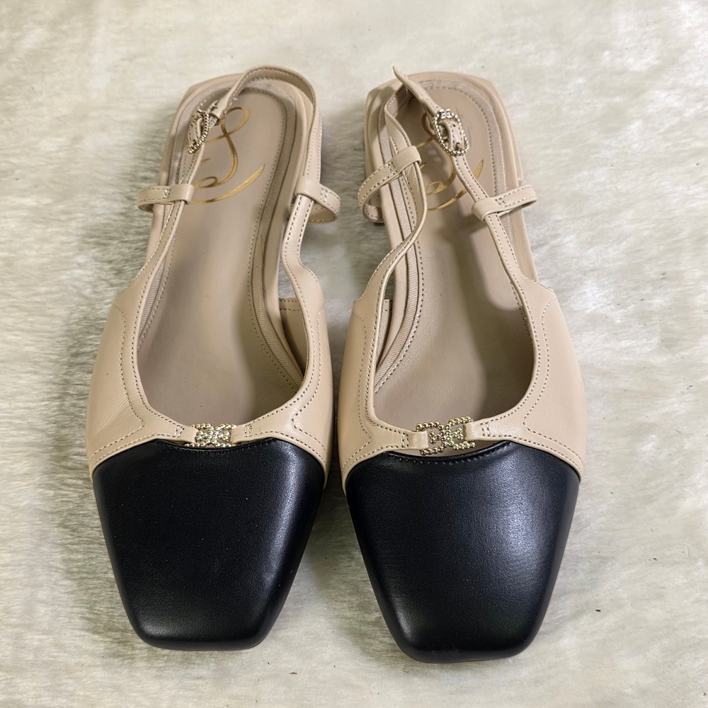 Sam Edelman Kara 2 Slingback Flats Beige Black Cap Toe Womens 7.5 Excellent